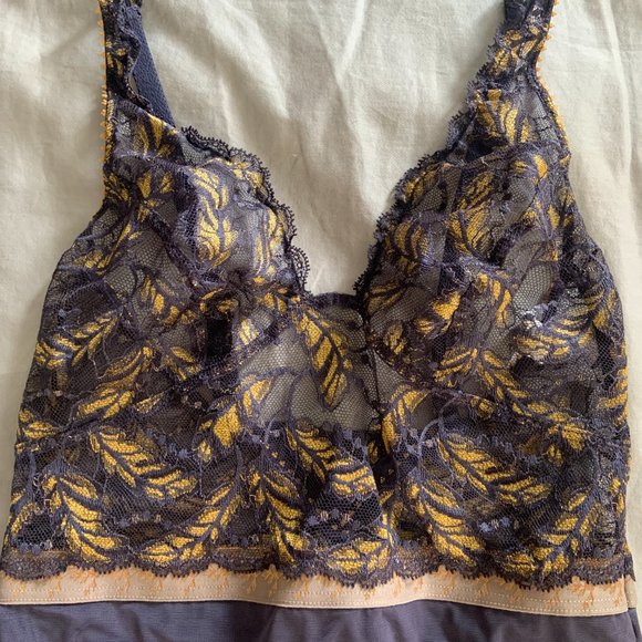 Navy and Gold French Lace Lingerie Bodysuit with Adjustable Straps - Picture 3 of 7